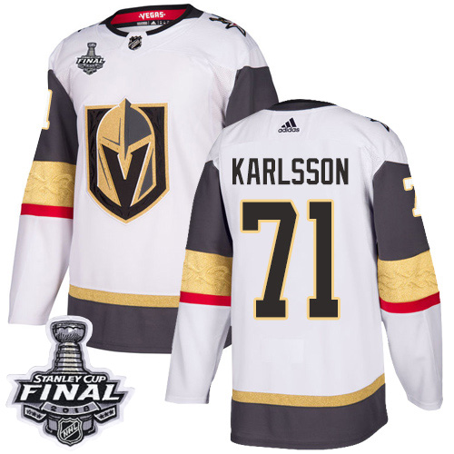 Men Vegas Golden Knights #71 Karlsson Fanatics Branded Breakaway Home White Adidas NHL Jersey With 2018 Stanley cup final patch